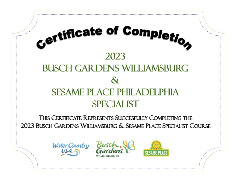 Bush Gardens &amp; Sesame Place Specialist Course